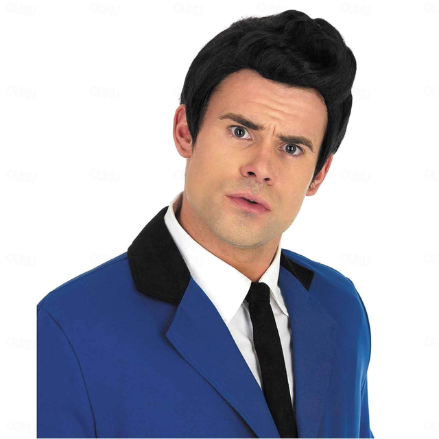  50's Men's Wig Black Wig for Men 50s Sideburns Costume Black Wig Boy Mens 1950 Wig For Carvinal Halloween Wigs