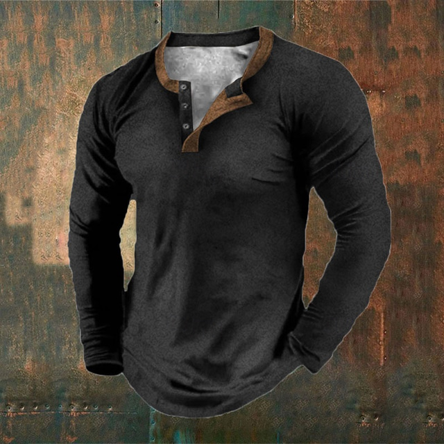  Men's Henley Shirt Tee Long Sleeve Shirt Henley Plus Size Casual Sports Long Sleeve Button-Down Print Clothing Apparel Fashion Streetwear Basic Comfortable