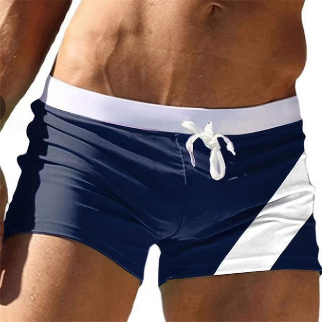  Men's Swim Trunks Swim Shorts Swimwear Bottoms Drawstring Swimming Surfing Beach Water Sports Patchwork Summer Spring