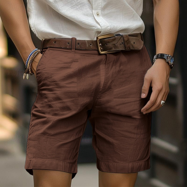  Herre Shorts Lin Shorts Dress Shorts Sommershorts Glidelås Knapper Lomme عادي Komfort Pustende utendørs Daglig Ut på byen Mote Fritid Svart Hvit
