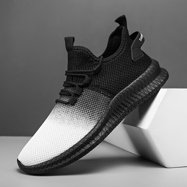  heren gradiënt groene en zwarte mesh sneakers - lichtgewicht sportschoenen voor hardlopen, sportschool en vrijetijdskleding