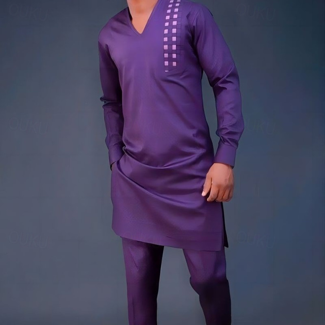  Herren Hausanzug Nachtwäsche Nachthemd Sets 1 Set Glatt Stilvoll Komfort Heim Täglich Polyester Atmungsaktiv V Ausschnitt Langarm Frühling Herbst Purpur