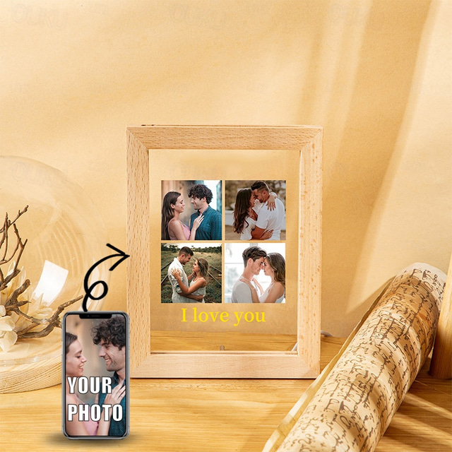  Personalized Acrylic Couple Night Light,  Customized Your Photo Light Up Photo Frame Perfect for Valentines Wedding Anniversary Gift and Lovers 1pc