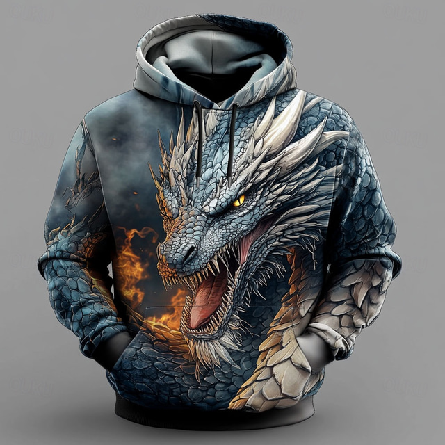  Per uomo Drago Felpe Felpa Soprabiti Felpa con cappuccio Girocollo Fantastico Stampa 3D Serata Abbigliamento di strada Nero A cordoncino Autunno Inverno progettista