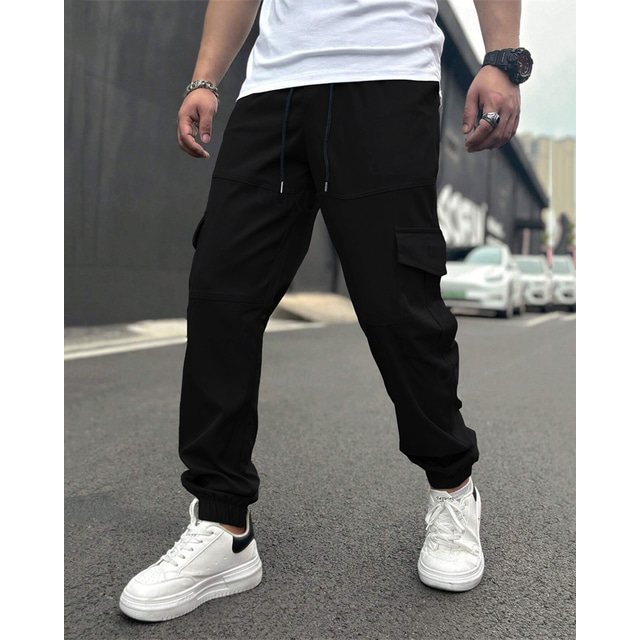 Voor heren Cargohosen Jogger Broek Trekkoord Elastische taille Meerdere zakken Effen Draagbaar Buiten Dagelijks Kamperen&Wandelen Modieus Klassiek Zwart Leger Groen