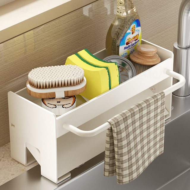  Sink Sponge Holder, Countertop Draining Rack, Freestanding Storage Organizer for Sponges, Dishcloths, and Scrubbers in Bathroom or Kitchen