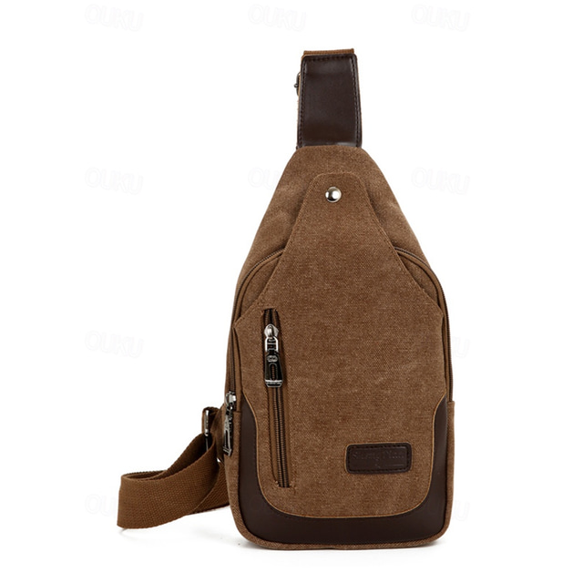  Men's Canvas Sling Bag - Durable Crossbody Shoulder Backpack with Zipper Pockets, Casual Style for Travel, Hiking and Daily Use Black Army Green Blue