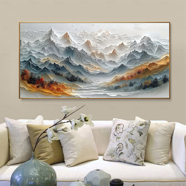  Handmade Original Colourful Mountains Oil Painting On Canvas Abstract Mountain Landscape Wall Art for Home Decor With Stretched Frame Without Inner Frame Painting