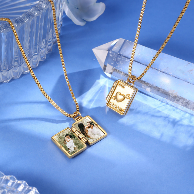  Personalized Square Photo Box Necklace Custom Best Gift for Mom Wedding Gift for Lovers with 2 Photos for Special Occasions