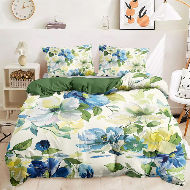  L.T.Home 100% Cotton Sateen Duvet Cover Set Reversible Premium 300 Thread Count Floral Elite Bedding Set