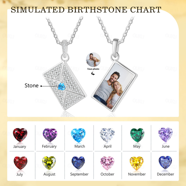  Personalized Necklace with Birthstone and Photo Custom Best Gift for Mom - Available in Four Colors, Unique Keepsake Gift for Wife and Girlfriend, Perfect Wedding's Day Present