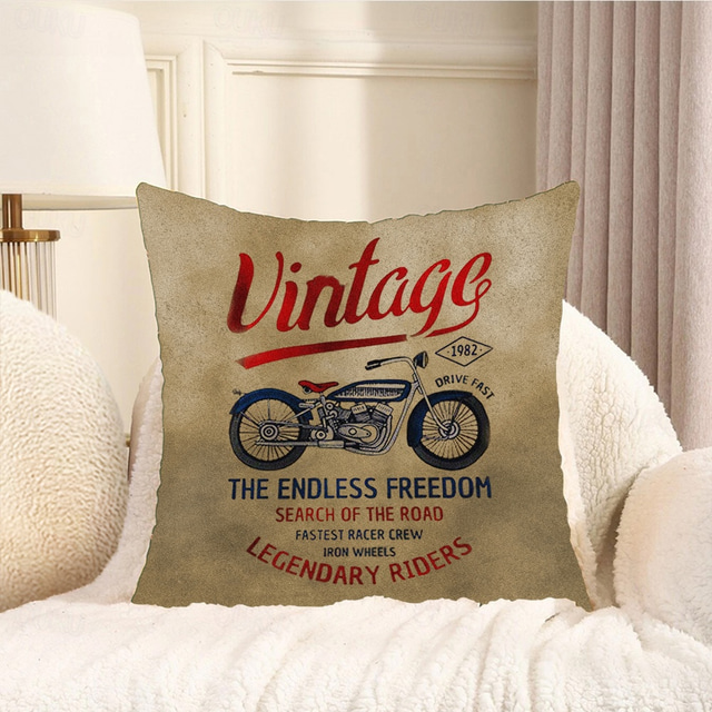  Vintage Motocycle Decorative Toss Pillows Cover 1PC Soft Square Cushion Case Pillowcase for Bedroom Livingroom Sofa Couch Chair