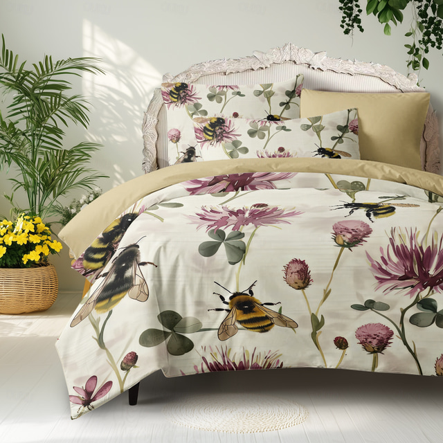  100% Cotton Sunflower Plant Serie Plush Duvet Cover 3-Piece Set Short Fluff for Summer Soft Skin Friendly Comfy Lightweight