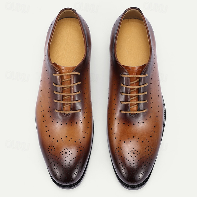  Sapatos oxford masculinos de couro bovino premium – design formal com cadarço marrom degradê para negócios, casamentos e ocasiões especiais