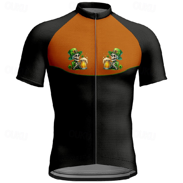  Men's St Patrick Jersey Cycling Jersey Short Sleeve Bike Tee Tshirt Jersey with 3 Rear Pockets Mountain Bike MTB Breathable Quick Dry Anatomic Design Wicking Black White Orange Graphic Sports