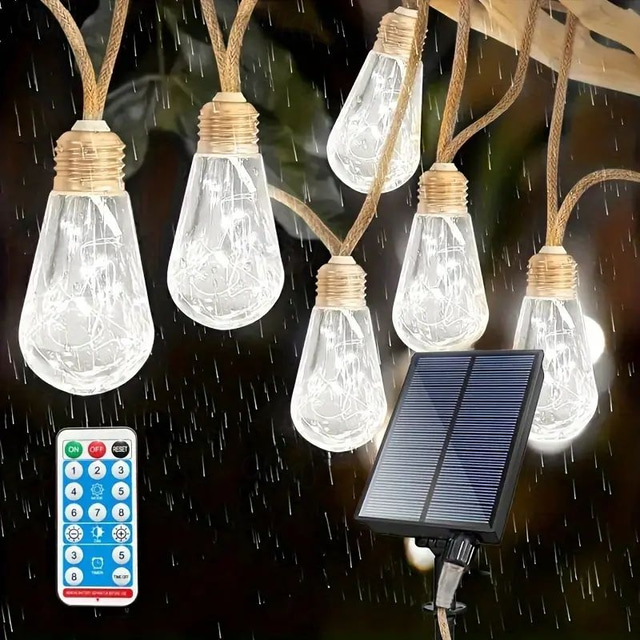  zdalnie sterowane, solarne, kempingowe, zewnętrzne lampki choinkowe – 7m, 16 diod LED, wodoodporne lampki choinkowe na taras, święta, wesele, imprezę, do ogrodu i dekoracji balkonu