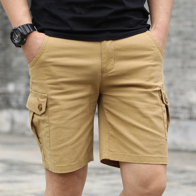  Men's Cargo Shorts Shorts Summer Shorts Multi Pocket Flap Pocket Plain Comfort Wearable Knee Length Outdoor Sport Daily Fashion Casual Black White