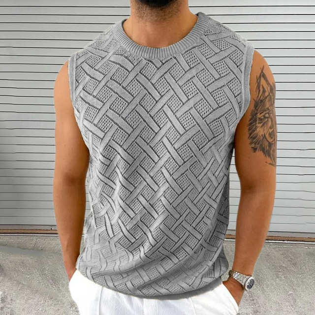  Homens Malha Íntima Top de colete Camiseta Interior camisa sem manga Sem Manga Crewneck Primavera Verão Tecido Moda Designer Férias Rua Para Noite Preto Branco Cinzento Top Tee para Homens