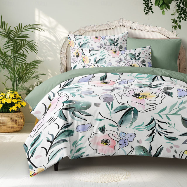  set copripiumino floreale viola set di piante tropicali in cotone set di biancheria da letto di lusso in 3 pezzi morbido perfetto per la festa della mamma regalo decorazioni per la casa regalo twin completo king size copripiumino queen size