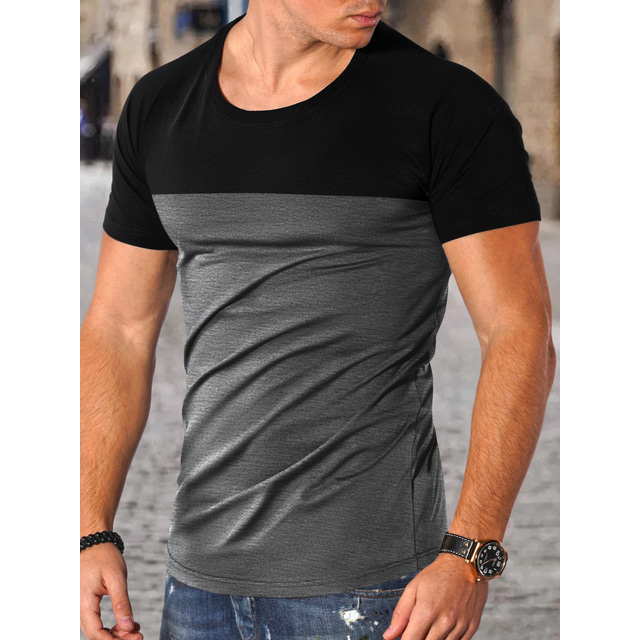  Men's Tee Short Sleeve Shirt Tee Top Short Sleeve Crewneck Spring &  Fall Solid / Plain Color Fashion Designer Color Block Vacation Street Going out Red Army Green Grey Top Tee for Men