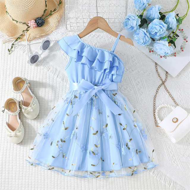  Kinderen Voor meisjes Jurk Bloemetjesjurk Bloem Mouwloos Buiten Casual Ruche Tie Knoop Modieus Dagelijks Polyester Tot de knie Casual jurk A lijn jurk Zomer 4 jaar + Blozend Roze Wijn Marineblauw