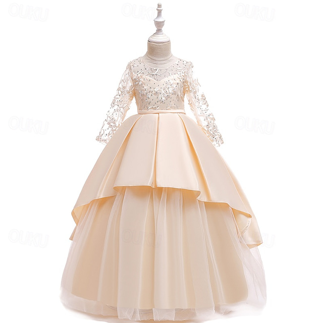  Kids Girls' Party Dress Floral Sleeveless Performance Special Occasion Elegant Princess Polyester Summer Spring 4-13 Years Multicolor White Champagne