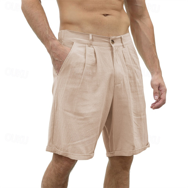 Herre Shorts Shorts i bomullslin Sommershorts Strandshorts Lomme Elastisk midje عادي Komfort Pustende Kort Feriereise Ferie Strand Hawaiisk Bohem Svart Hvit