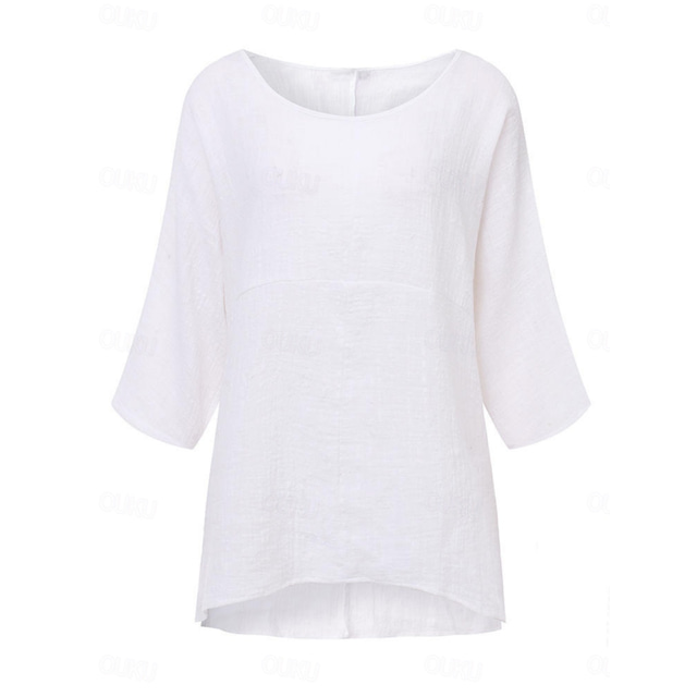  Women's Shirt Blouse Solid Color Stylish Casual 3/4 Length Sleeve Crew Neck Regular Tops Daily Black White Wine Khaki Summer Spring