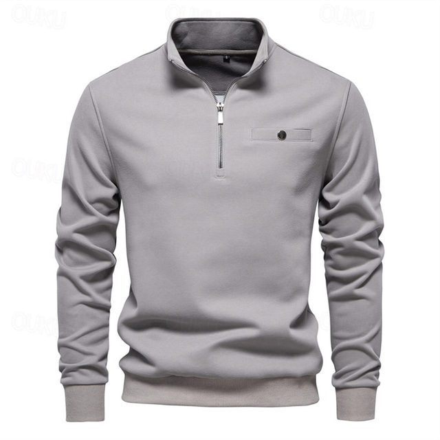  Men's Sweatshirt Quarter Zip Sweatshirt Black White Navy Blue Gray Half Zip Plain Sports & Outdoor Daily Holiday Streetwear Basic Casual Spring Fall Clothing Apparel Hoodies Sweatshirts 