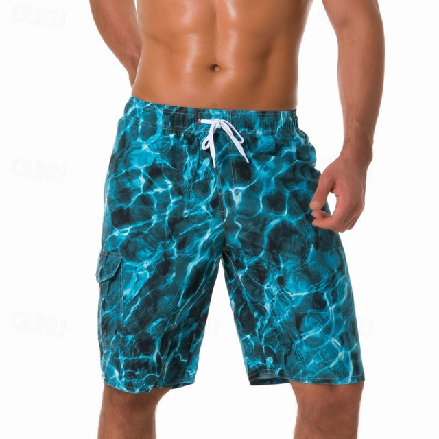  Men's Swim Trunks Swim Shorts Board Shorts Bottoms Drawstring with Pockets Swimming Surfing Beach Water Sports Gradient Printed Summer Spring
