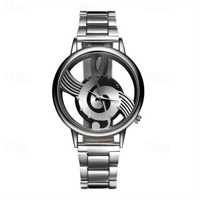  Fashion and Casual Music Note Notation Watch Stainless Steel Wristwatch for Men and Women Silver Watches