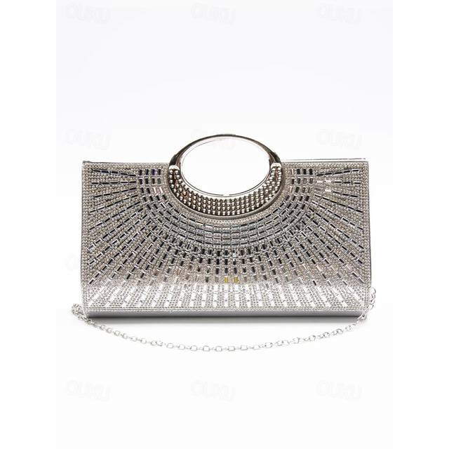  bolsa de noite glamourosa de cristal dourado com alça redonda – bolsa de strass para mulheres, perfeita para casamentos, festas e eventos formais