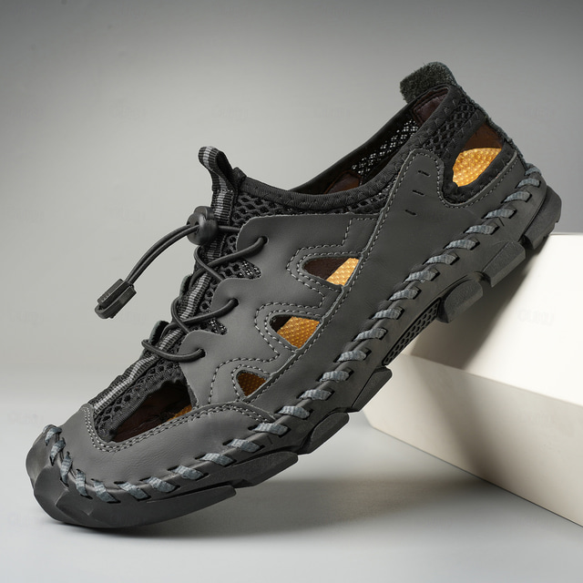  Men's Brown Outdoor Sandals with Breathable Mesh and Adjustable Lacing System, Durable Sole - Perfect for Hiking, Camping and Summer Activities