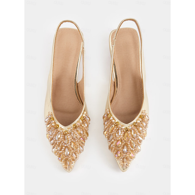  Slingback Wedding Shoes with Beaded Detail for Women - Ivory Crystal-Embellished Flats for Bridal Occasions