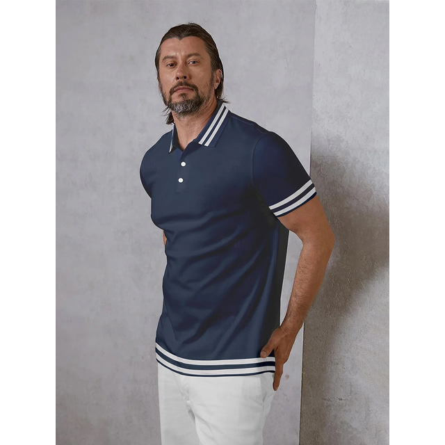  Men's Golf Polo Shirt Navy Blue Short Sleeve Top Golf Attire Clothes Outfits Wear Apparel