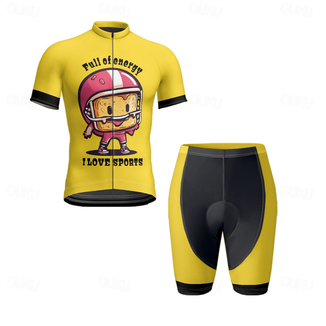  Férfi Keréspáros dzsörzé nadrággal Rövid ujjú Hegyi biciklizés Országúti biciklizés Fehér Sárga Krém Rajzfilm Bicikli Spandex Sport Rajzfilm Ruházat
