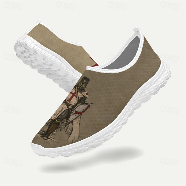  Slip-On-Sneaker für Herren im Kreuzritter-Stil – leichte Freizeitschuhe mit mittelalterlichem Ritterkreuz-Aufdruck für Ostern und den Alltag
