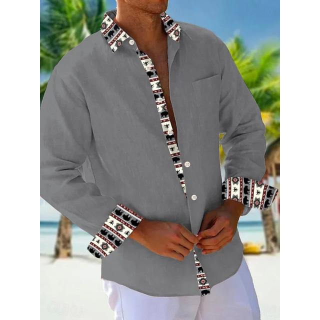  Homme Chemise Chemise d'été Chemise Décontractée Chemise de Plage Chemise Boutonnée Orange Kaki Beige Gris manche longue Uni Motif Revers Vacances Hawaïen Boutonné Vêtement Tenue Polyester Mode
