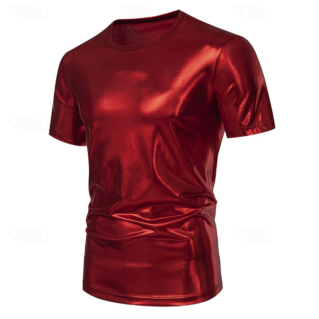  Men's Tee Short Sleeve Shirt Tee Top Short Sleeve Crew Neck Spring &  Fall Plain Fashion Designer Sexy Vacation Street Going out Silver Green Red Top Tee for Men