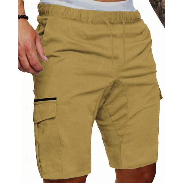  Men's Cargo Shorts Shorts Summer Shorts Drawstring Elastic Waist Multi Pocket Plain Comfort Wearable Knee Length Outdoor Sport Daily Fashion Casual Black White