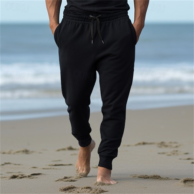  Men's Athletic Pants Sweatpants Joggers Trousers Pocket Drawstring Elastic Waist Plain Comfort Sports Outdoor Daily Fashion Casual Black White Micro-elastic