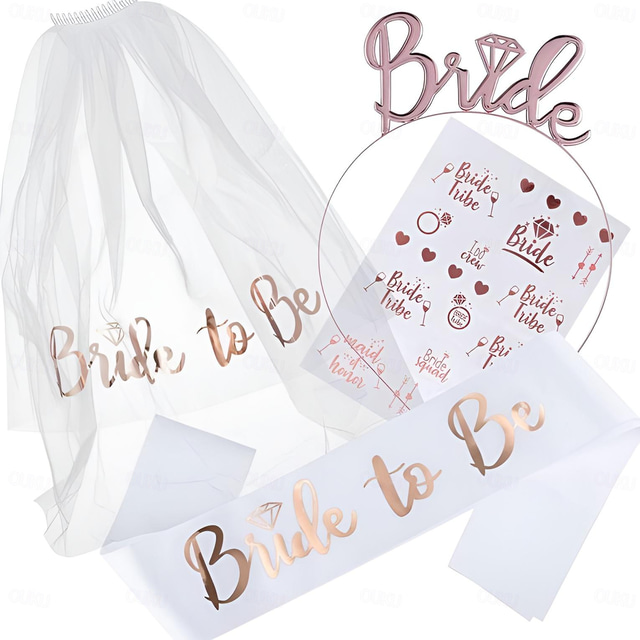  Bride to Be Sash, Hen Party Accessories, Include Sash, Tiara, Hen Tattoo, Bride Veil with Comb on Hen Do Party, Bridal Shower, Bachelorette Party, Hen Party Games,Wedding,Hen Party Decor