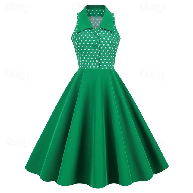  Elegant 1950s Vintage Inspired Knee Length Dress A-Line Dress Tea Dress Polka Dot A-Line Women's Christmas Carnival New Year Homecoming Daily Wear Bachelorette Party Adults' Homecoming Dresses Summer