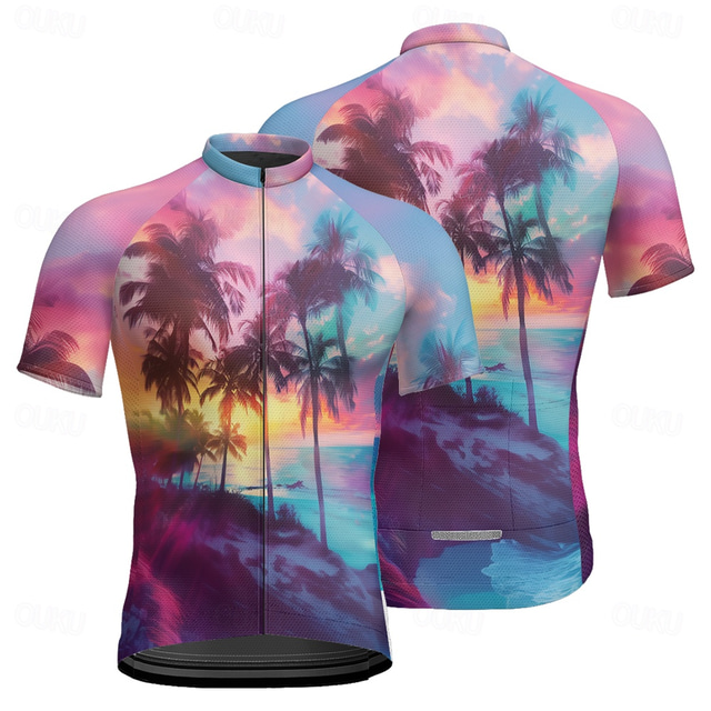  Men's Cycling Jersey Short Sleeve Bike Tee Tshirt Jersey with 3 Rear Pockets Mountain Bike MTB Breathable Quick Dry Anatomic Design Wicking Blue Purple Graphic Sports Clothing Apparel