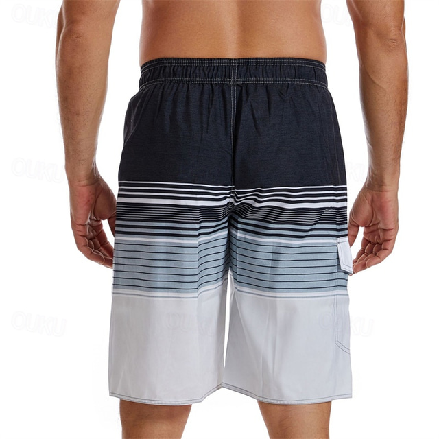  Men's Swim Trunks Swim Shorts Board Shorts Bottoms Drawstring with Pockets Swimming Surfing Beach Water Sports Stripes Printed Summer Spring