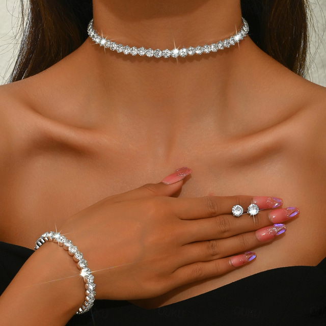  Bridal Jewelry Sets One-piece Suit Alloy 1 Bracelet Earrings Necklace Women's Stylish Luxury Cute Fancy Joy Geometric Jewelry Set For Party Evening Wear