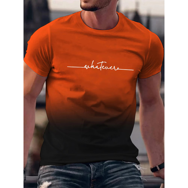  Men's Tee Short Sleeve Shirt Tee Top Short Sleeve Crewneck Spring &  Fall Letter Print Fashion Designer Print Ombre Design Vacation Street Going out Black Blue Green Top Tee for Men