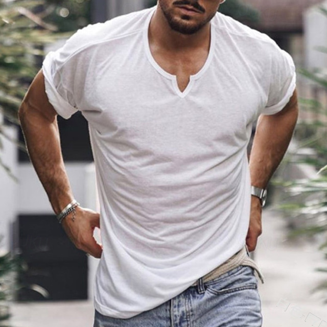  Men's T Shirt Tee Short Sleeve Shirt Tee Top Short Sleeve V Neck Summer Plain Fashion Designer Basic Basic Vacation Street Going out White Wine Blue Top Tee for Men