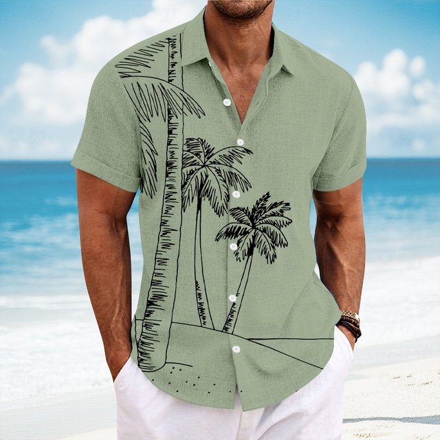  Men's Coconut Tree Tropical Plants Casual Shirt Summer Hawaiian Shirt Button Up Shirt Short Sleeve Hawaiian Resort Vacation Holiday Beach Wear Summer Spring Turndown 3D Print Collared Shirts Blue