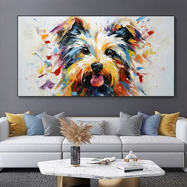  Pintura al óleo hecha a mano, lienzo, arte de pared, decoración, moderno, abstracto, lindo animal, cachorro para sala de estar, decoración del hogar, pintura enrollada sin marco y sin estirar